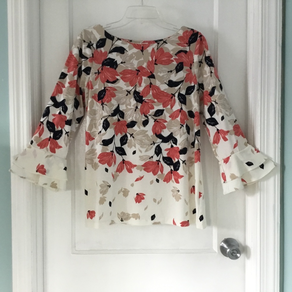 Charter Club boat neck 3/4 length double ruffle sleeves, size M, like new